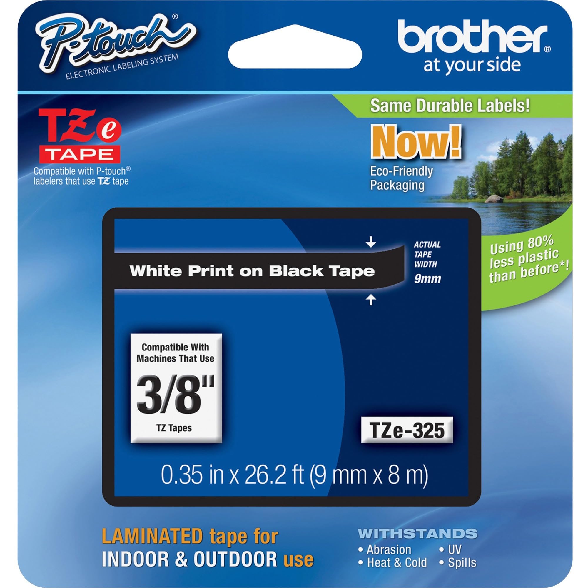 Brother Genuine P-Touch TZE-325, 3/8" (0.35") Wide Standard Laminated Tape, White Print on Black Tape, Laminated for Indoor or Outdoor Use, Water-Resistant, 0.35" x 26.2', Single-Pack, TZE325 - Image 7