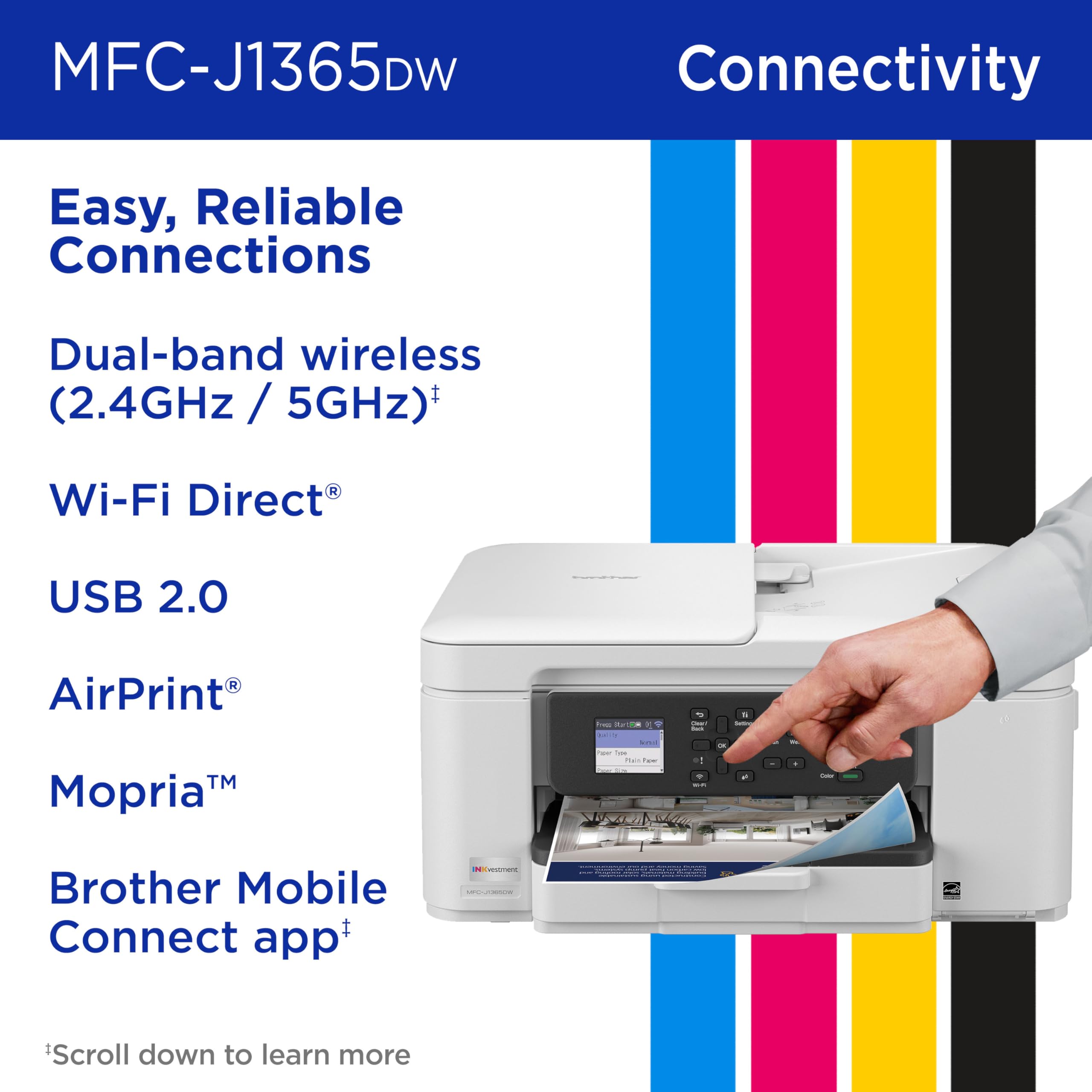 Brother INKvestment 1365 Wireless Color Inkjet All-in-One Printer with Automatic Duplex Printing and 1.8” Color Display | Includes Refresh Subscription Trial(1) (MFC-J1365DW) - Image 7