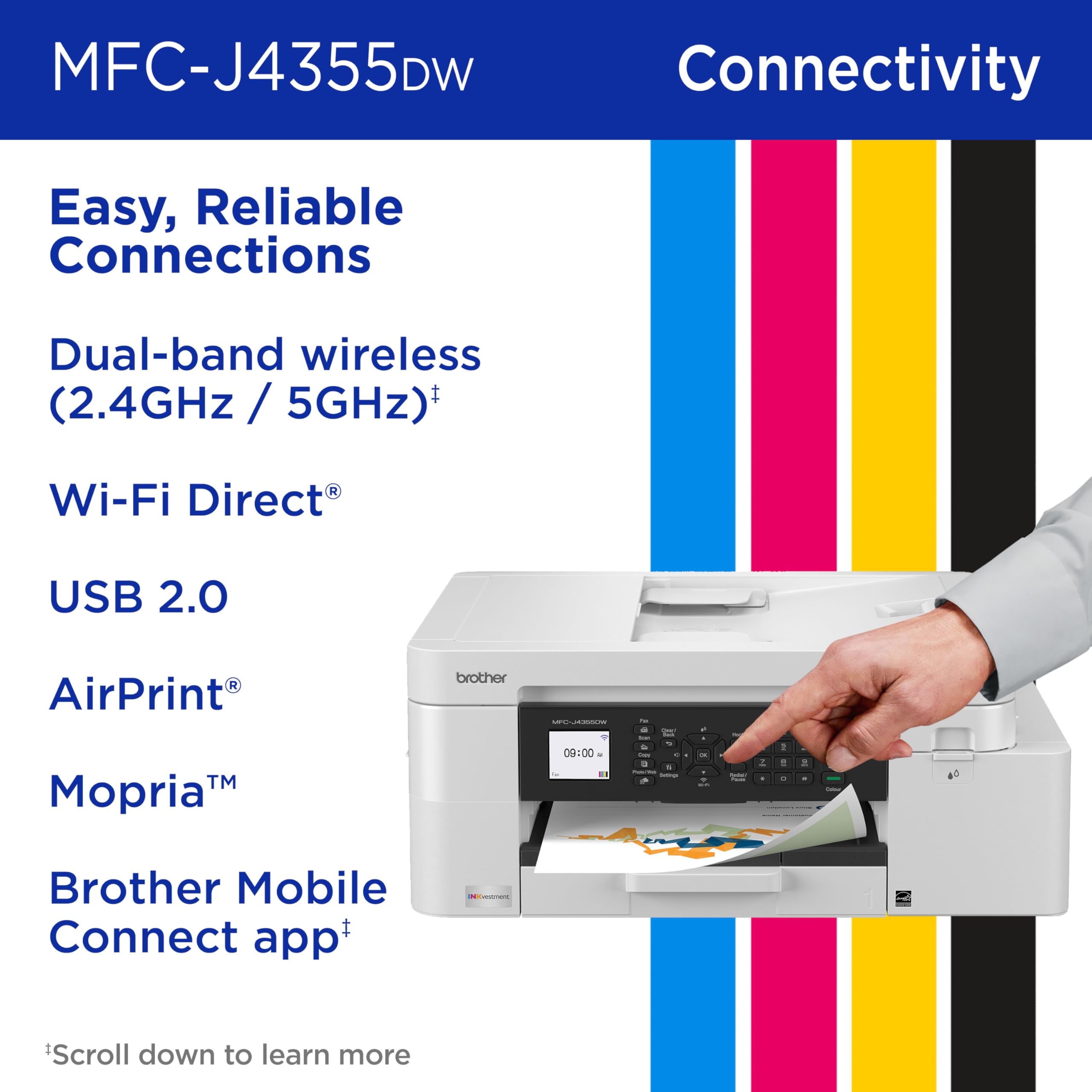 Brother INKvestment 4355 Wireless Color Inkjet All-in-One Printer with 1.8” Color Display and Manual Feed Slot | Includes Refresh Subscription Trial(1) (MFC-J4355DW) - Image 7