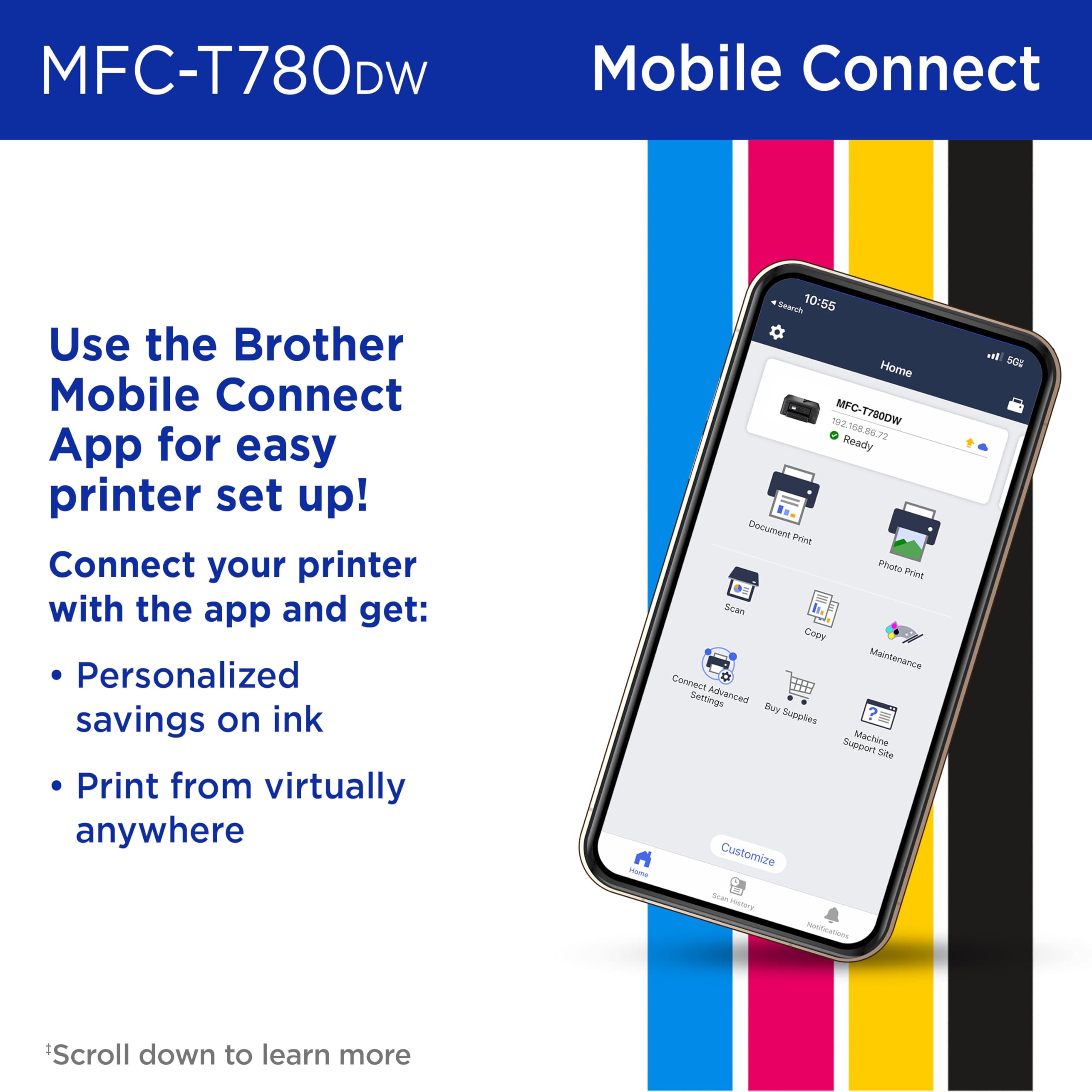 Brother INKvestment Tank 780 Wireless Color Inkjet All-in-One Printer with Duplex Printing | Includes up to 3 Years of Ink in-Box(1) and a 3-Year Limited Warranty(2) (MFC-T780DW) - Image 6