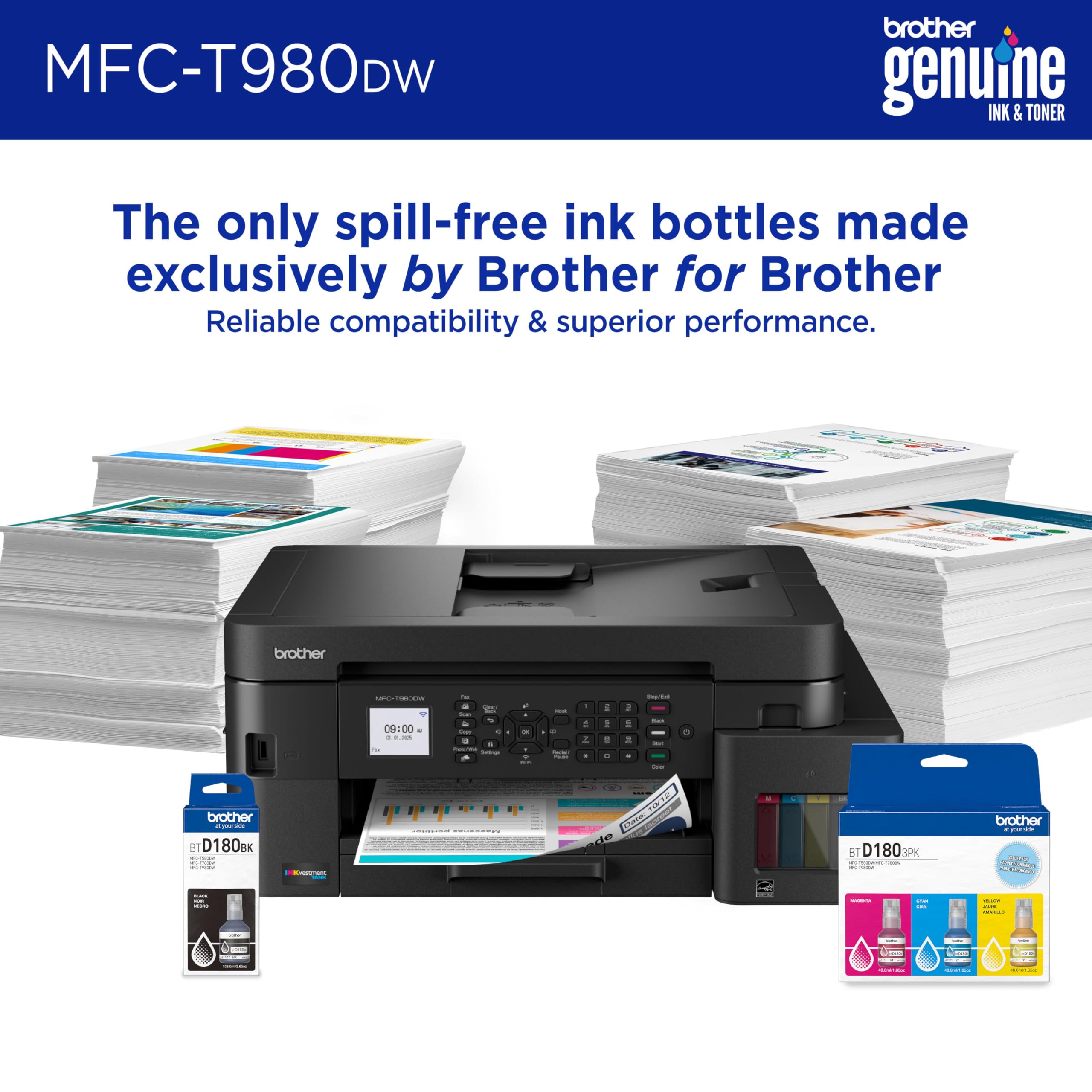 Brother INKvestment Tank 980 Wireless and Ethernet Color Inkjet All-in-One Printer with Multipurpose Tray | Includes up to 3 Years of Ink in-Box(1) and Limited Warranty(2) (MFC-T980DW) - Image 4