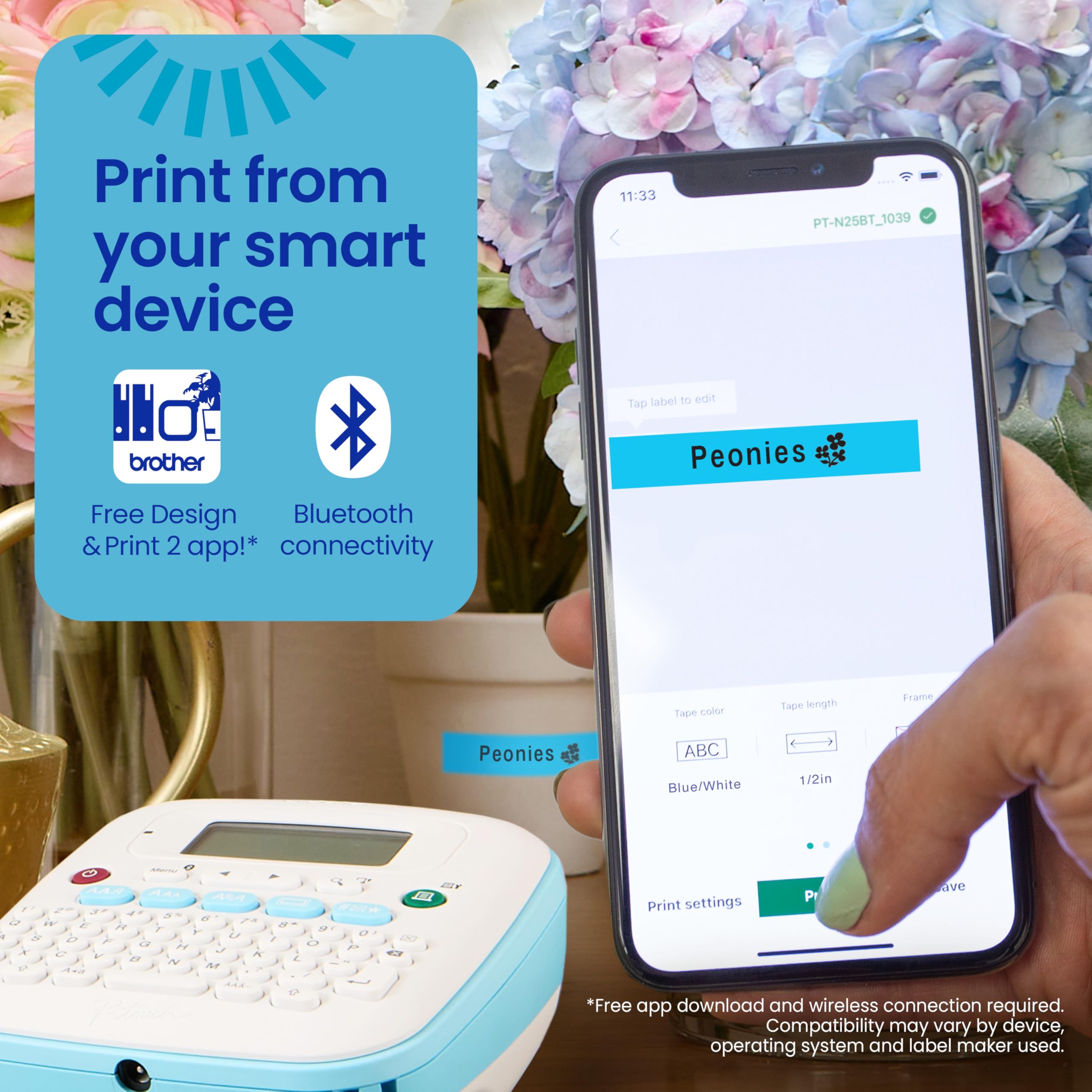 Brother P-Touch -N25BTV3 Personal Connected Label Maker, Bluetooth (Bundle), Design&Print2 app, Portable, Handheld, 3 Sample Label Tapes Included, Prints with Btag½â€ (12mm) Wide Tapes - Image 5
